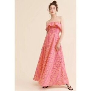 Anthropologie Pink & Yellow Kahindo Tanzania Maxi Dress NWT Size M